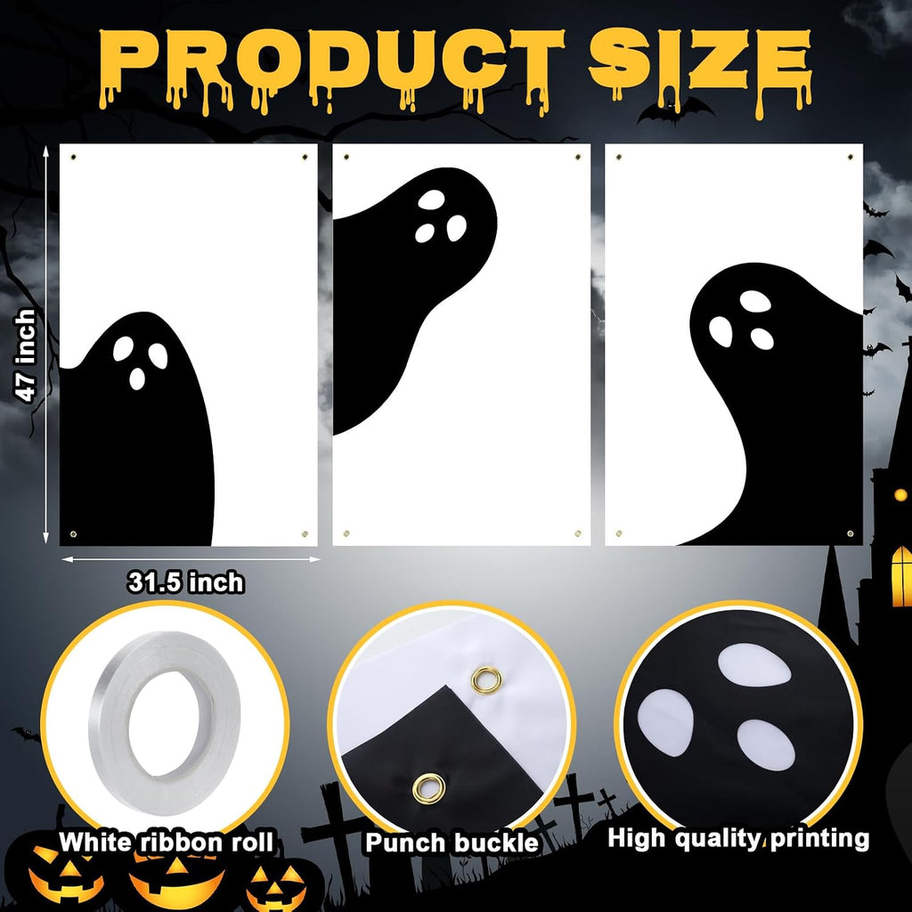 Halloween Boo Window Silhouette Decor – 3 Piece Polyester Fabric Panel Set (Not Illuminated)