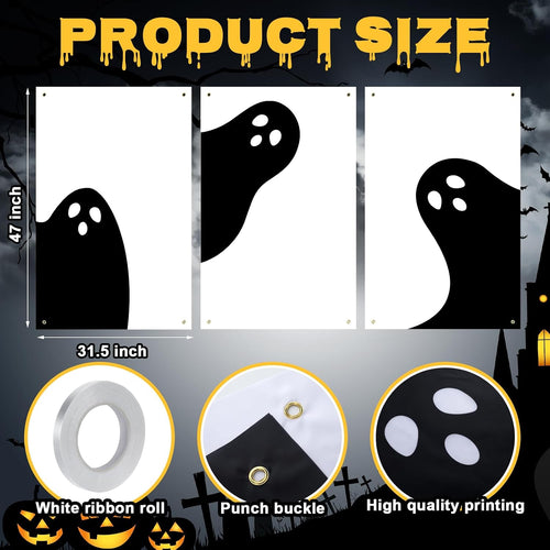 Halloween Boo Window Silhouette Decor – 3 Piece Polyester Fabric Panel Set (Not Illuminated)
