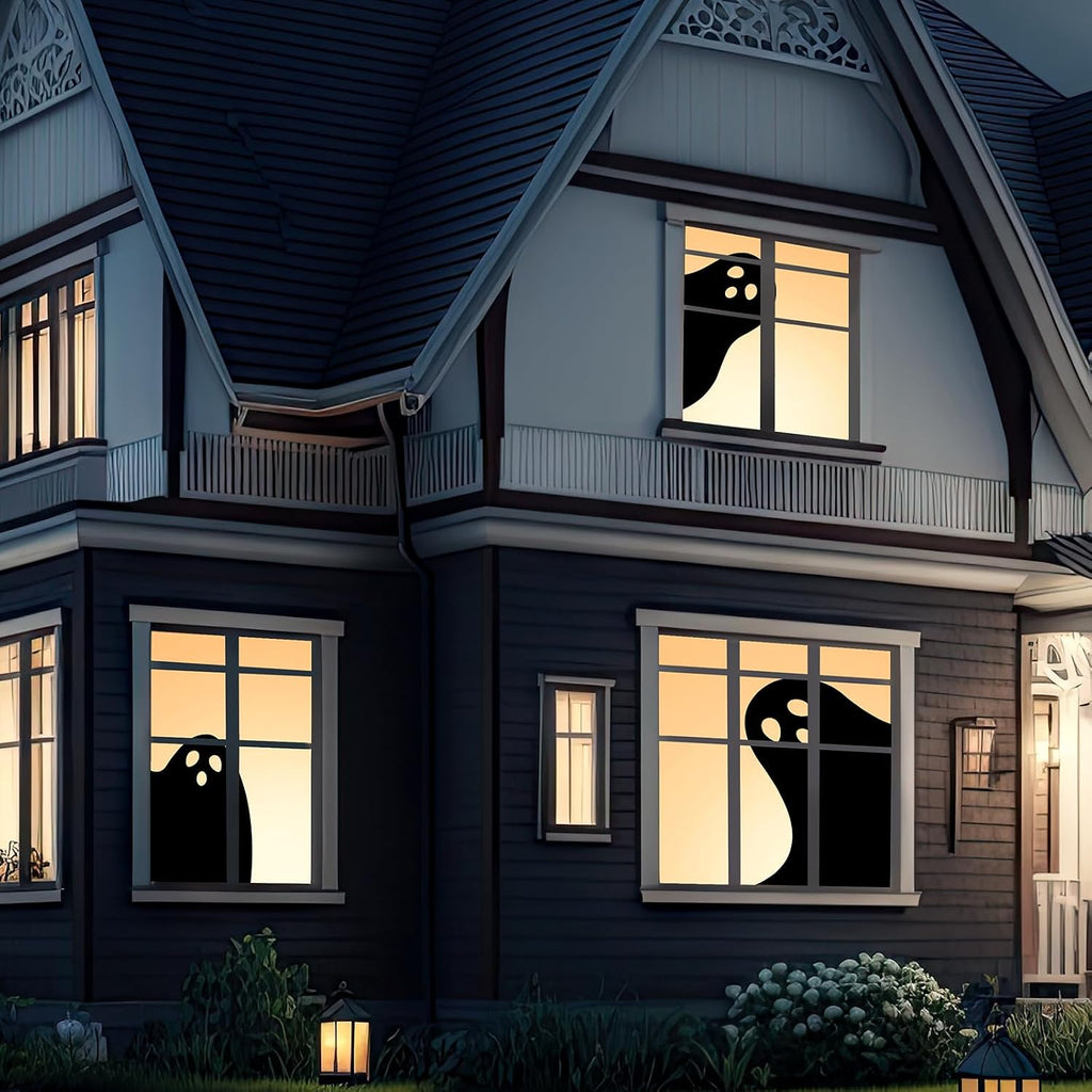 Halloween Boo Window Silhouette Decor – 3 Piece Polyester Fabric Panel Set (Not Illuminated)