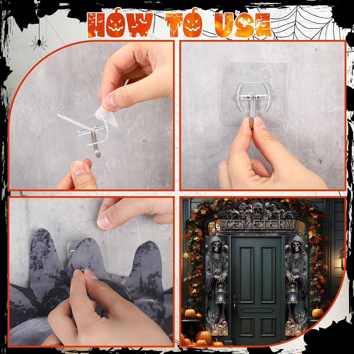 Step-by-step guide for hanging the Halloween cemetery banner set