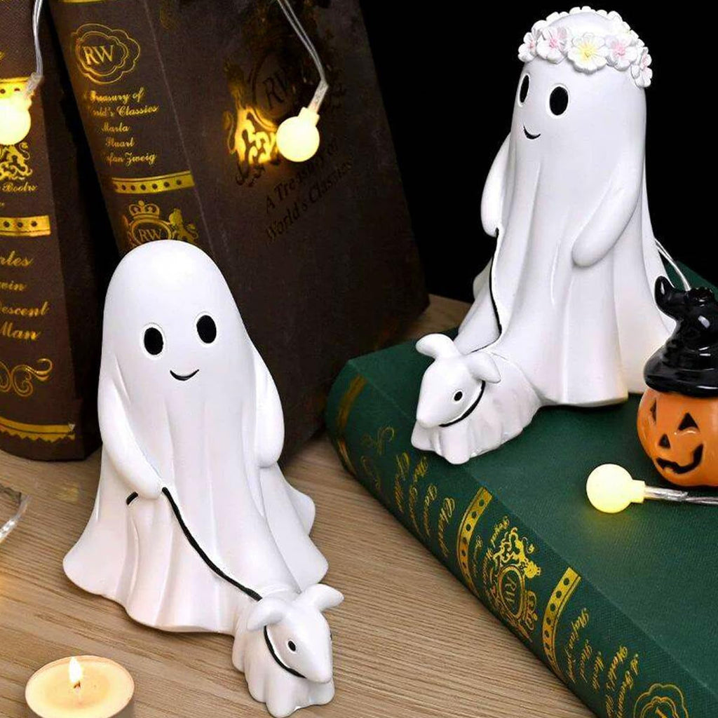 Ghost Walking Dog Statue - full product with packaging