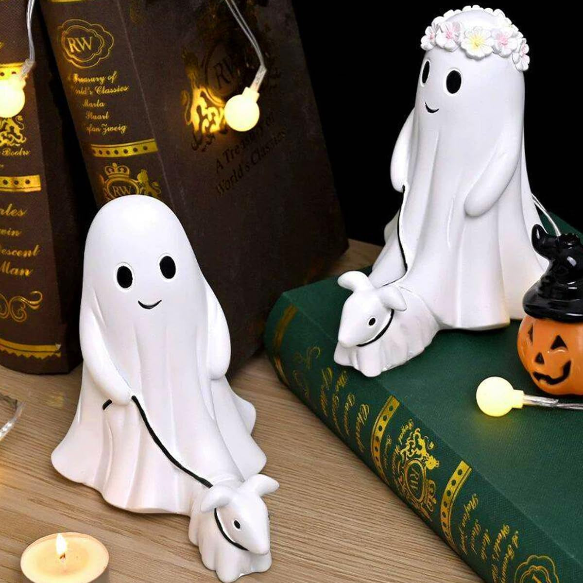 Ghost Walking Dog Statue - full product with packaging