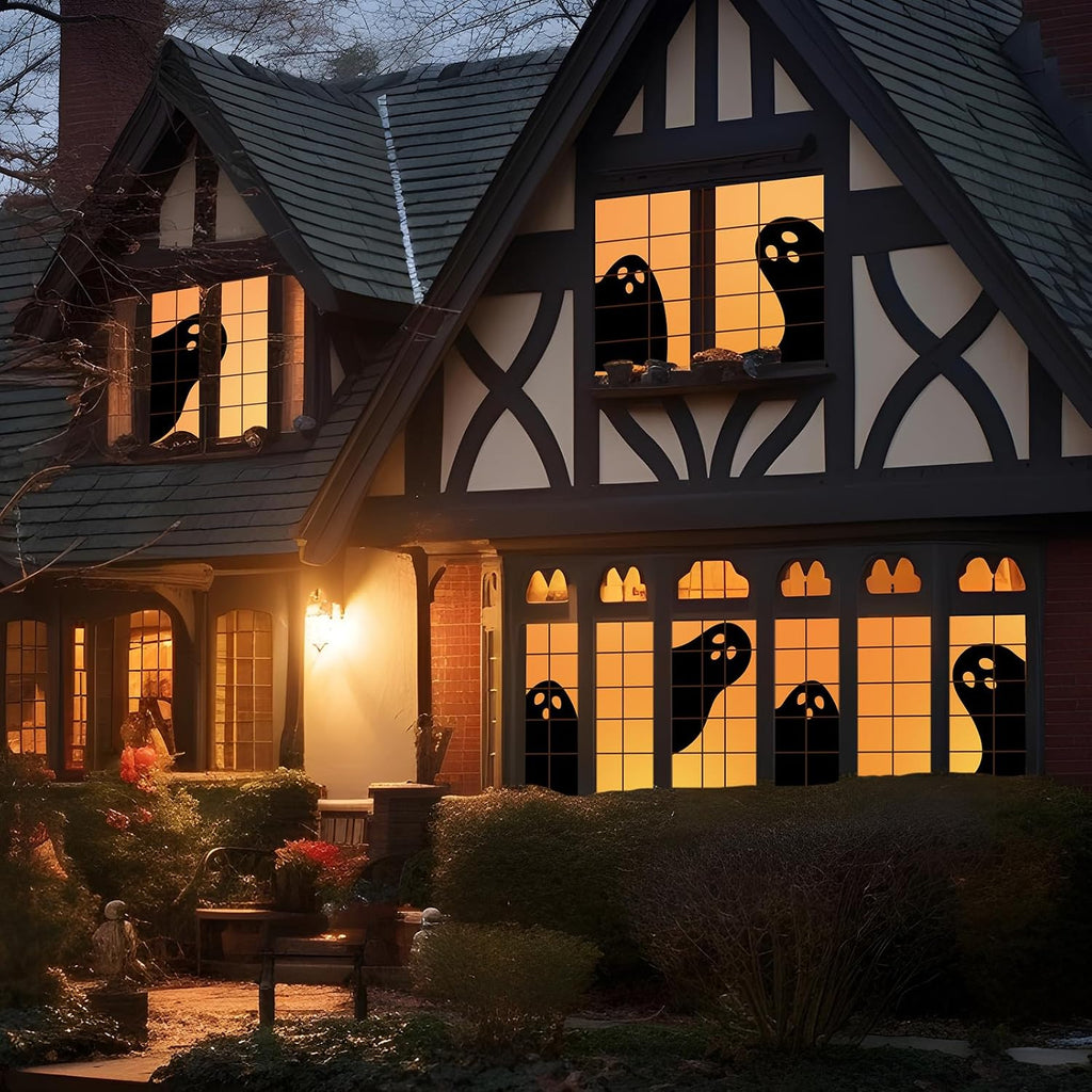 Halloween Boo Window Silhouette Decor – 3 Piece Polyester Fabric Panel Set (Not Illuminated)