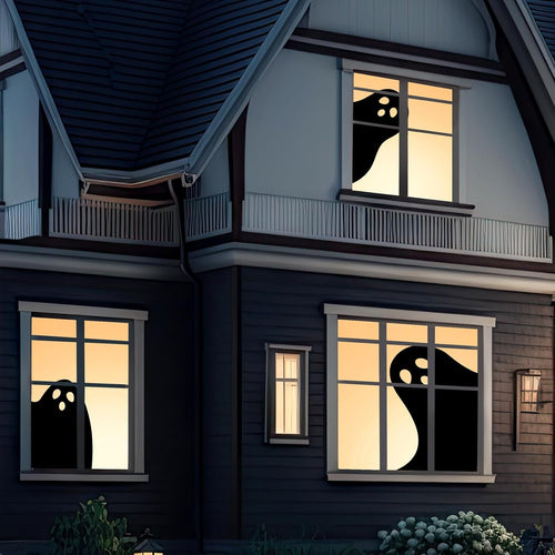 Halloween Boo Window Silhouette Decor – 3 Piece Polyester Fabric Panel Set (Not Illuminated)