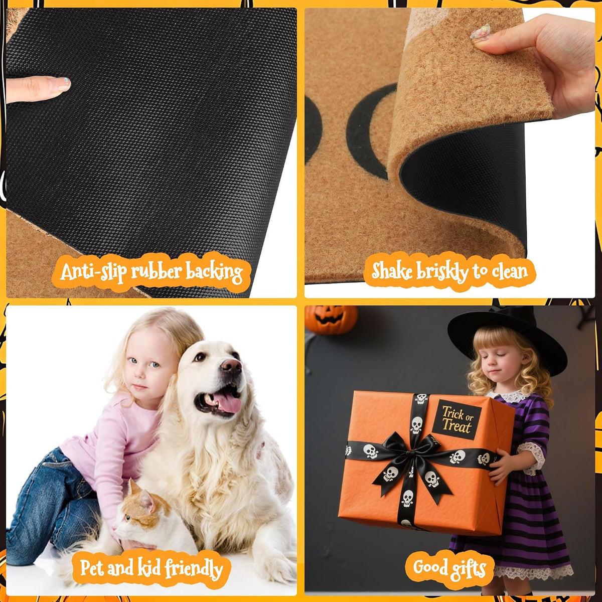 Halloween Door Mat Combo Set – 2 Piece Boo Ghost & Plaid Rug
