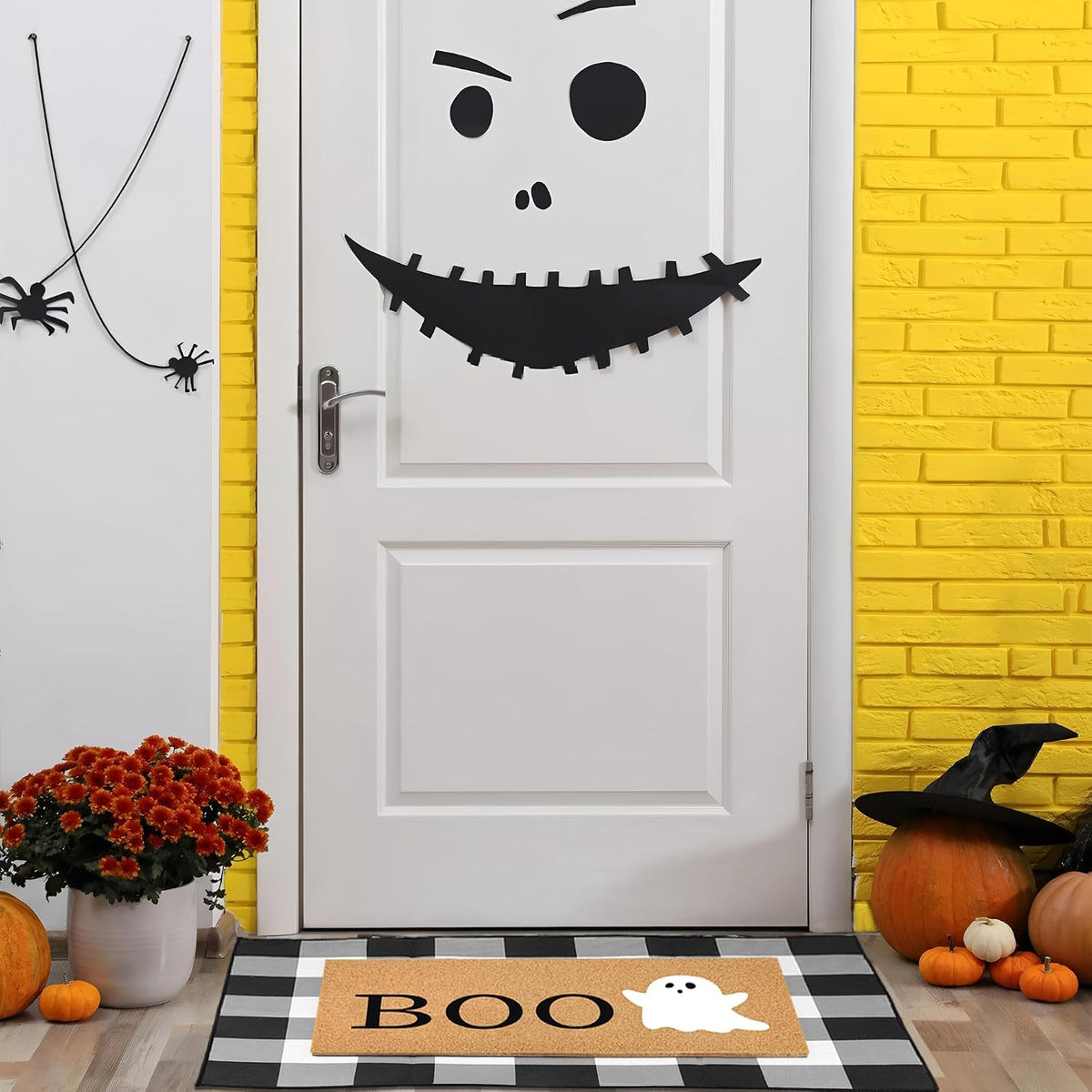 Halloween Door Mat Combo Set – 2 Piece Boo Ghost & Plaid Rug