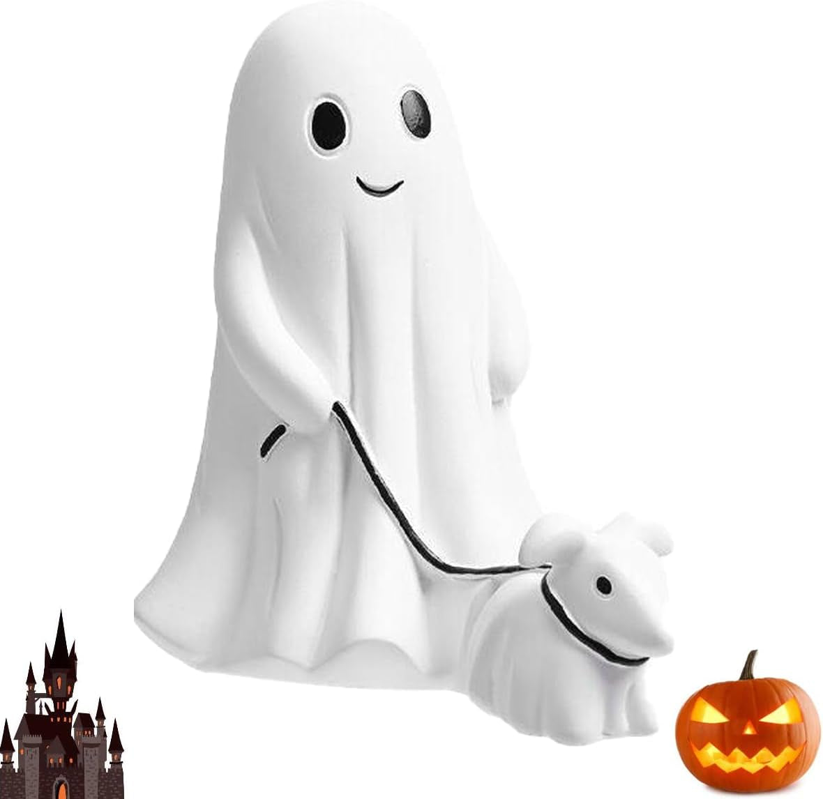 Ghost Walking Dog Statue - Halloween resin figurine, front view