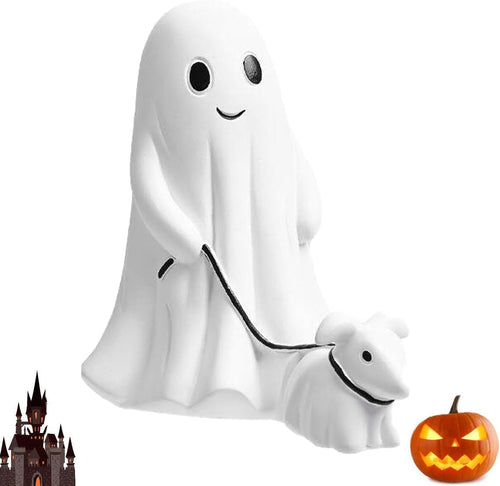 Ghost Walking Dog Statue - Halloween resin figurine, front view