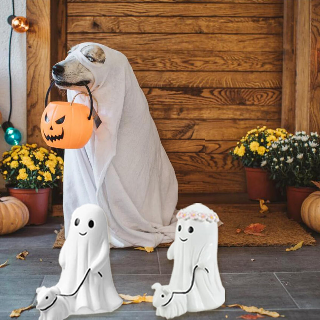 Ghost Walking Dog Statue - displayed outdoors on porch